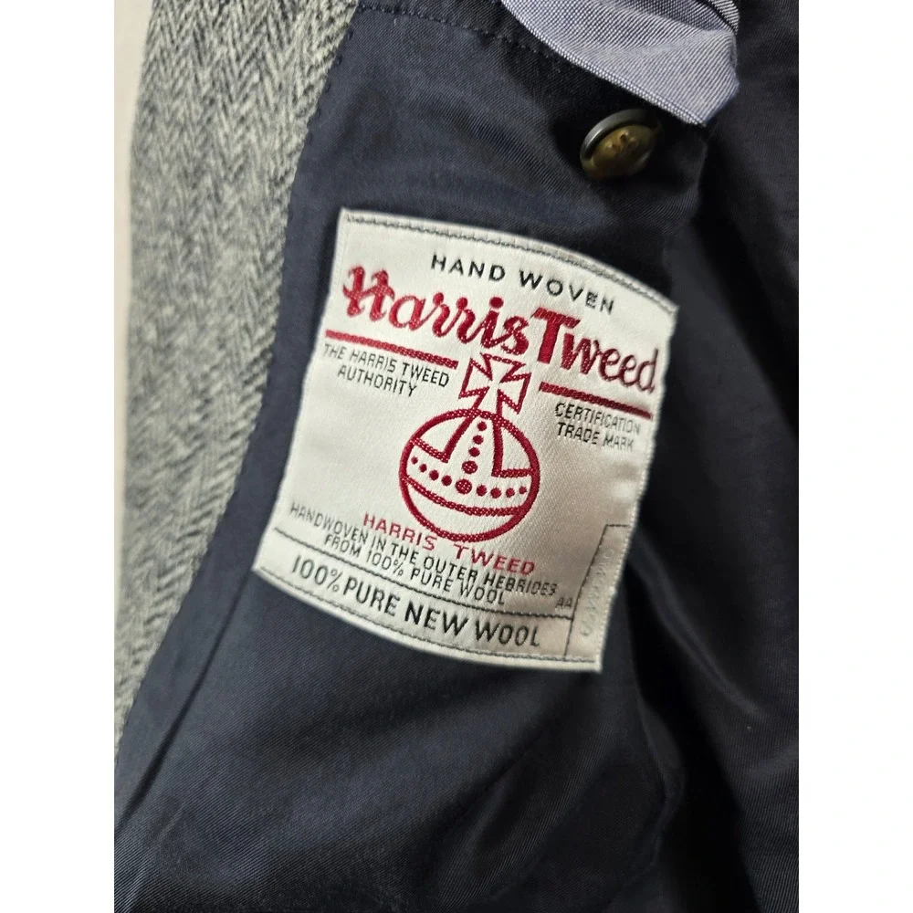 Brooks Brothers Harris Tweed Blazer Mens 44R Grey Wool Herringbone Fitzgerald